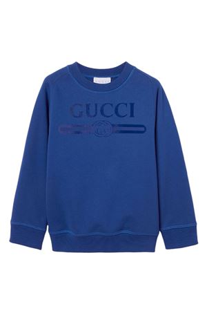 Felpa in Jersey di cotone felpato blu scuro GUCCI KIDS | 849011XJHO64118